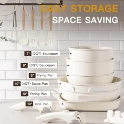 Itopfox 23-Piece Nonstick Cookware Set With Detachable Handles, Oven Safe & Induction Ready, Stackable Ceramic Pots And Pans, Cream White -Kitchen Chef GUEST ae0fb208 eee6 407a a518 f318068ddec5