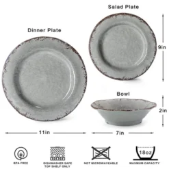 Itopfox Farmhouse Melamine Dinnerware Set, 12-Piece Rustic Plates And Bowls For Picnic, Camping, Indoor And Outdoor Use, Dishwasher Safe -Kitchen Chef GUEST af04939a 9f39 4047 a377 b29e58527374