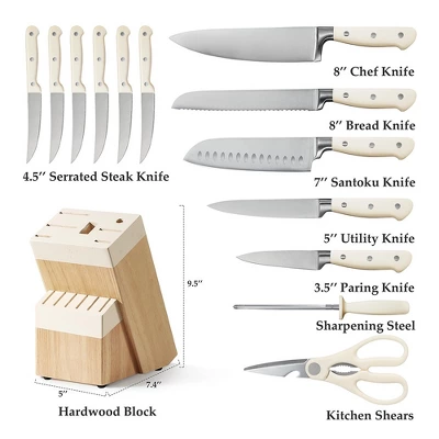 Itopfox 14-Piece Forged High Carbon Stainless Steel Knife Set With Block, Sharp Blade Cutlery, Dishwasher Safe, Cream 3 Itopfox 14-Piece Forged High Carbon Stainless Steel Knife Set With Block, Sharp Blade Cutlery, Dishwasher Safe, Cream