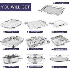Itopfox Stainless Steel Bakeware Set, 12-Piece Kitchen Baking Pans With Rack, Square Cake Pan, Lasagna Pan, Loaf Pan, Muffin Pan, Pizza Tray & Covers