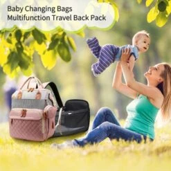 Itopfox Waterproof 3-in-1 Baby Diaper Backpack With Foldable Changing Pad, Large Capacity, USB Port, Pink-Grey -Kitchen Chef GUEST b169adad 818b 47b3 b60e 34ddfd40744b