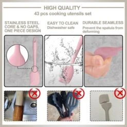 Itopfox Silicone Cooking Kitchen Utensil Set, 43 Pcs Pink Cooking Utensils With Turner, Tongs, Spoon, Spatula, Heat Resistant For Nonstick Cookware -Kitchen Chef GUEST b1e824f2 f4ac 4034 9d31 b226b3af24b1