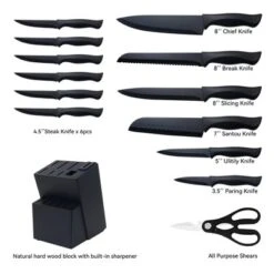 Itopfox 15-Piece Kitchen Knife Set With Block, Self-Sharpening, Dishwasher Safe, Anti-Slip Handle, Black -Kitchen Chef GUEST b27e698c 34bd 4cf1 95b1 28274283724f