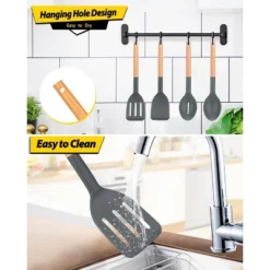 Itopfox Pack Of 4 Silicone Cooking Utensils Set With Wooden Handle, Non Stick Spatulas And Heat Resistant Slotted Spoons For Frying, Serving, Turning -Kitchen Chef GUEST b2959ee7 3836 4eb6 972d 68b03dde9ddc