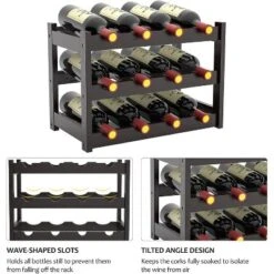 Itopfox Bamboo Wine Rack Countertop, 3-Tier 12 Bottles Wine Storage Shelf For Kitchen Pantry Cabinet - Dark Brown -Kitchen Chef GUEST b2fa29c1 3403 4808 9066 311fd1e89372