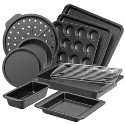 Itopfox 10-Piece Nonstick Bakeware Set With Cooling Rack, Cookie Sheet, Cake Pans, Loaf Pan, Muffin Pan & Pizza Pan - Grey, Wide Grips -Kitchen Chef GUEST b3821d4e f3d8 4042 b685 831018271315