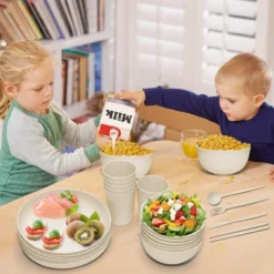 Itopfox Wheat Straw Dinnerware Sets - 42 Piece Unbreakable Plates, Bowls, Cups & Utensils For 6, Lightweight & Durable, Dishwasher & Microwave Safe -Kitchen Chef GUEST b40d18c9 214d 4c2b 8bde 69e1d38627e9