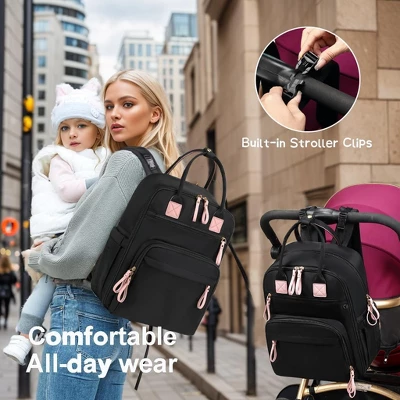 Itopfox Large Diaper Backpack With 18 Pockets, Water-Resistant Nylon, Insulated Bottle Holders, Stroller Straps (Black) 6 Itopfox Large Diaper Backpack With 18 Pockets, Water-Resistant Nylon, Insulated Bottle Holders, Stroller Straps (Black) - Image 4