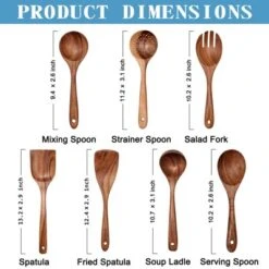 Itopfox Wooden Non-Stick Kitchen Utensil Set - 7-Piece Natural Teak Spatula, Spoon, Salad Fork, And More For Cooking And Serving -Kitchen Chef GUEST b5f66880 1e45 4860 b355 6b8ba0ac5aa6