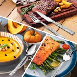 Itopfox Hammered Silverware Set, 40-Piece Stainless Steel Flatware For 8, Includes Dinner Knives, Forks, Spoons, Modern Design, Mirror Polish -Kitchen Chef GUEST b7aa6585 7812 47a4 9b38 2258c54ff8d8