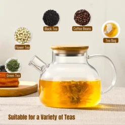 Itopfox Stovetop Safe Glass Teapot With Bamboo Lid And Removable Filter Spout, Clear Tea Kettle For Blooming And Loose Leaf Tea, Perfect For Camping -Kitchen Chef GUEST b997a102 7afd 47ca a694 03ad48815882