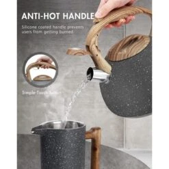 Itopfox Tea Kettle, 2.7 Quart With Wood Pattern Handle Loud Whistle Food Grade Stainless Steel Anti-Hot Handle Anti-Rust Finish Suitable For All Heat -Kitchen Chef GUEST ba353658 8aee 4442 9bf5 367affb54db1