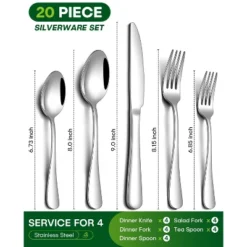 Itopfox 20-Piece Stainless Steel Flatware Set For 4, Mirror Polished Cutlery Utensil Set With Knife Fork Spoon Dishwasher Safe For Home & Restaurant