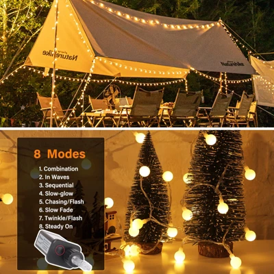 Itopfox 33ft 100 LED Globe String Lights With Remote, 8 Modes Fairy Lights For Indoor Outdoor Party Wedding Christmas Tree Decor, Warm White 4 Itopfox 33ft 100 LED Globe String Lights With Remote, 8 Modes Fairy Lights For Indoor Outdoor Party Wedding Christmas Tree Decor, Warm White - Image 2