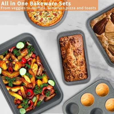 Itopfox 5-Piece Nonstick Bakeware Set With Grey Marble Coating, Carbon Steel Baking Pans For Oven, Includes Round & Square Cake Pan, Muffin Tin 5 Itopfox 5-Piece Nonstick Bakeware Set With Grey Marble Coating, Carbon Steel Baking Pans For Oven, Includes Round & Square Cake Pan, Muffin Tin - Image 3