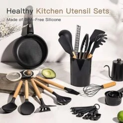 Itopfox 39-Piece Silicone Cooking Utensil Set With Wooden Handle, Heat Resistant Up To 446°F, BPA-Free Kitchen Gadgets For Nonstick Cookware (Black) -Kitchen Chef GUEST bcf4879d d36a 49ff 8027 ddeb6795b477