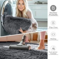 Itopfox Soft Fluffy Shaggy Area Rug For Living Room, Bedroom, Kids, Girls, Boys, Dorms, Nursery Rooms, Home Decor Aesthetic, Machine Washable, Grey