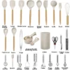 Itopfox Kitchen Utensils Set - 35-Piece Cooking Tools With Silicone Heads & Wooden Handles, Includes Spatula, Spoon, Grater For Nonstick Cookware
