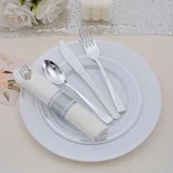 Itopfox 100 Pack Pre Rolled Silver Plastic Silverware Set With Napkins, Disposable Wrapped Heavy Duty Cutlery Set For Wedding Birthday Party -Kitchen Chef GUEST bf822c78 18bb 4e38 a43c 6dfff9759d45