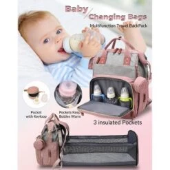 Itopfox Waterproof 3-in-1 Baby Diaper Backpack With Foldable Changing Pad, Large Capacity, USB Port, Pink-Grey -Kitchen Chef GUEST c2a80eea a356 4104 8f67 98c7844b3d93