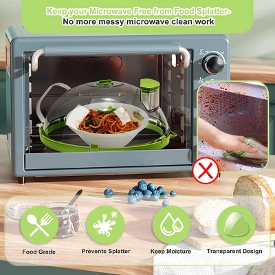 Itopfox Microwave Splatter Cover With Steamer, Clear Lid For Food, Kitchen Accessories For Microwave Oven, Green 3 Itopfox Microwave Splatter Cover With Steamer, Clear Lid For Food, Kitchen Accessories For Microwave Oven, Green