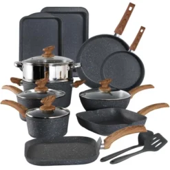 Itopfox Kitchen Academy Induction Cookware Set - 17 Piece Non-Stick Cooking Pan Set, Black Granite Pots And Pans Set For All Stovetops -Kitchen Chef GUEST c3a72f96 f7d4 49d8 b834 5d5811f2955b