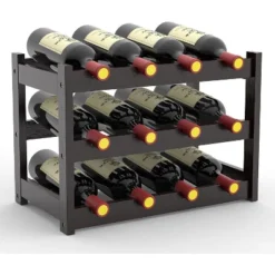 Itopfox Bamboo Wine Rack Countertop, 3-Tier 12 Bottles Wine Storage Shelf For Kitchen Pantry Cabinet - Dark Brown -Kitchen Chef GUEST c48de14a 4036 4a52 869d 8599780b40eb