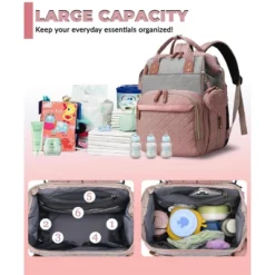 Itopfox Waterproof 3-in-1 Baby Diaper Backpack With Foldable Changing Pad, Large Capacity, USB Port, Pink-Grey -Kitchen Chef GUEST c7c8be54 8b0d 482f a710 4163cc4c949b