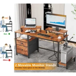 Itopfox Computer Desk With File Cabinet & Power Outlets, Home Office Desk With 2 Monitor Stands & Storage Drawer, Writing Gaming Table With Shelves -Kitchen Chef GUEST c7edc3a5 f067 4a56 978d 303cfac68aa0