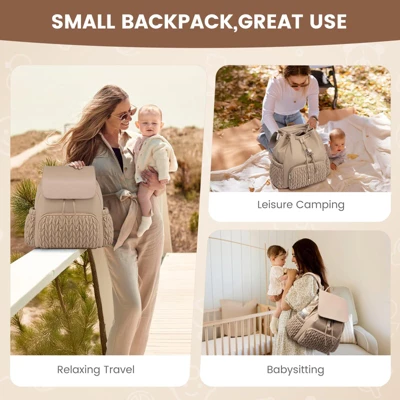 Itopfox Small Baby Diaper Backpack, Water-Resistant Travel Bag For Mom With Changing Pad, Stroller Straps, Lightweight & Stylish - Khaki 4 Itopfox Small Baby Diaper Backpack, Water-Resistant Travel Bag For Mom With Changing Pad, Stroller Straps, Lightweight & Stylish - Khaki - Image 2