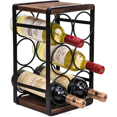 Itopfox Rustic Wood Countertop Wine Rack For 6 Bottles, No Assembly Required, Elegant Brown Finish For Kitchen Or Bar Display 8 Itopfox Rustic Wood Countertop Wine Rack For 6 Bottles, No Assembly Required, Elegant Brown Finish For Kitchen Or Bar Display - Image 6