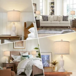 Itopfox Farmhouse Table Lamps Set Of 2, White Rustic Vintage For Living Room Bedroom, Antique Bedside Desk Lamps With Linen Shade, Traditional Resin -Kitchen Chef GUEST cb91b9fe 5688 4c8f 83bf ece9c214b96d