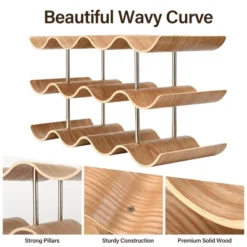 Itopfox Countertop Wine Rack - 12 Bottle Freestanding Wine Holder Stand - 3 Tier Wooden Storage - Wavy Organizer For Cabinet Pantry Kitchen Bar -Kitchen Chef GUEST ccb504cc ef48 46eb b0ff a91dacf5613e