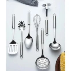 Itopfox 8-Piece Stainless Steel Kitchen Utensil Set With Stand, Includes Ladle, Skimmer, Slotted Turner, Pasta Server, Serving Spoon, Potato Masher -Kitchen Chef GUEST ccdfd660 6a79 44e8 831f 0188b734373e