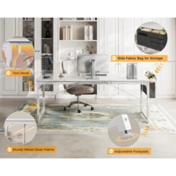 Itopfox Modern Computer Desk With Storage & Headphone Hook, Large Office Gaming Work Table, Splice Board Design, White Finish -Kitchen Chef GUEST cd535076 2e63 4168 9293 df888c29e85f