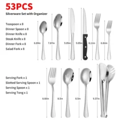 Itopfox 53-Piece Stainless Steel Flatware Set For 8 With Drawer Organizer, Includes Spoons, Forks, Steak Knives & Serving Utensils, Mirror Polished -Kitchen Chef GUEST cdb2f630 5cab 45f3 aaeb b74d2eb9dc3f