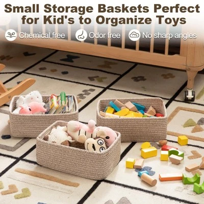Itopfox 3 Pack Small Storage Baskets For Organizing, Cute Woven Decorative Gift Baskets For Shelves, Mini Closet Organizer Bins With Handles 4 Itopfox 3 Pack Small Storage Baskets For Organizing, Cute Woven Decorative Gift Baskets For Shelves, Mini Closet Organizer Bins With Handles - Image 2