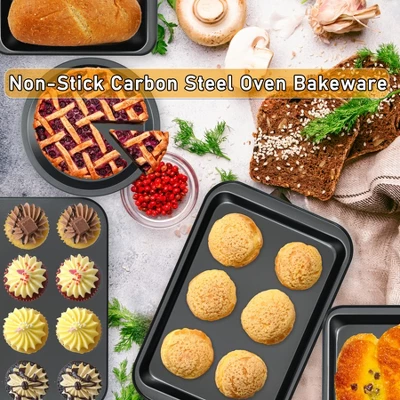 Itopfox Kitchen 5-Piece Nonstick Bakeware Set With Round & Square Cake Pans, Muffin Pan, Loaf Pan, Roast Pan For Baking 3 Itopfox Kitchen 5-Piece Nonstick Bakeware Set With Round & Square Cake Pans, Muffin Pan, Loaf Pan, Roast Pan For Baking