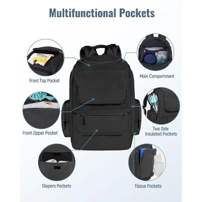 Itopfox Multifunctional Diaper Backpack With Insulated Pockets, Water Resistant Baby Bag For Men & Women, Stroller Straps, Black 6 Itopfox Multifunctional Diaper Backpack With Insulated Pockets, Water Resistant Baby Bag For Men & Women, Stroller Straps, Black - Image 4