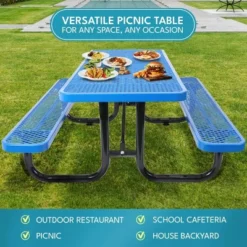 Itopfox 6 Ft. Outdoor Steel Picnic Table With Umbrella Hole, Heavy-Duty Weatherproof Dining Table For Patio, Backyard, Rust-Resistant Blue Finish -Kitchen Chef GUEST d09a90f1 322e 4f8c 9a31 0e2ad8e93461