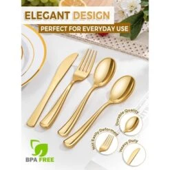 Itopfox 180-Piece Gold Plastic Cutlery Set - Disposable Flatware For Parties, Weddings, Thanksgiving - Includes Forks, Knives, Spoons -Kitchen Chef GUEST d1171b9c 888f 4c2a 96c8 f3378b0e0c09