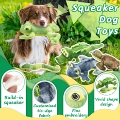 Itopfox Stuffed Animal Dog Toys, 5 Pack Tough Squeaky Plush Toys Assortment, Great Value Pet Toys Bundle, Woodland Series Chew Toys For Dogs