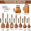 Itopfox Natural Teak Kitchen Cooking Utensil Set With Holder, Wooden Spoons For Cooking, 10PCS Cooking Spatulas Set With Spoon Rest, Wooden Utensil