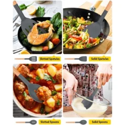 Itopfox Pack Of 4 Silicone Cooking Utensils Set With Wooden Handle, Non Stick Spatulas And Heat Resistant Slotted Spoons For Frying, Serving, Turning -Kitchen Chef GUEST d4fe0359 2091 429c 8576 bf5fa88b2426