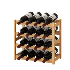 Itopfox Bamboo Wine Rack Storage Cabinet Shelf For 16 Bottles, Countertop Sturdy Kitchen Dining Room Pantry - 4 Tiers (Natural) -Kitchen Chef GUEST d54f6c12 3d55 47fd b739 050e6d6da708