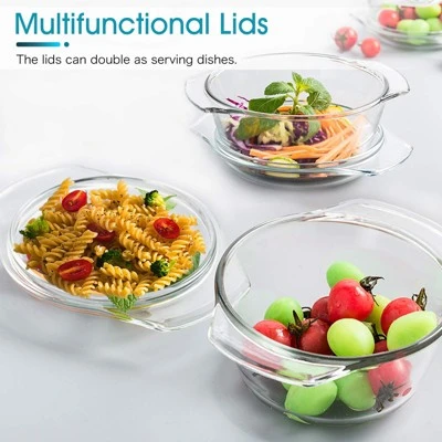 Itopfox Small Round Glass Casserole Dish With Lid, Microwave And Oven Safe Mini Glass Bowl For Cooking And Serving 5 Itopfox Small Round Glass Casserole Dish With Lid, Microwave And Oven Safe Mini Glass Bowl For Cooking And Serving - Image 3