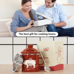 Itopfox Mini Bacon Grease Container With Strainer - Enamel Grease Saver, Farmhouse Bacon Grease Keeper For Kitchen Fat Storage, Dishwasher Safe -Kitchen Chef GUEST d83b6e73 0c87 4b82 83e8 23b68a943936