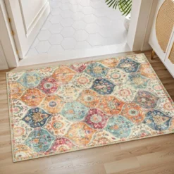 Itopfox Moroccan Trellis Washable Rug, Kitchen Rugs For Entryway Bathroom Non-Slip Indoor Door Mat Ultra-Thin Small Oriental Throw Carpet For Bedroom -Kitchen Chef GUEST d8ed35b7 789e 4996 a227 160e2e47a46e