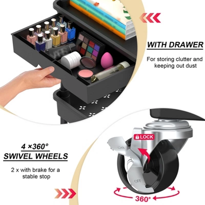 Itopfox 3-Tier Rolling Cart With Removable Drawer, Sturdy Utility Organizer With Lockable Wheels For Bathroom, Kitchen, Craft, Makeup Baby Essentials 3 Itopfox 3-Tier Rolling Cart With Removable Drawer, Sturdy Utility Organizer With Lockable Wheels For Bathroom, Kitchen, Craft, Makeup Baby Essentials