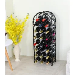 Itopfox 23 Bottle Arched Freestanding Floor Metal Wine Rack Holder Stand For Kitchen Bar Cellar Dining Room Black -Kitchen Chef GUEST d9698cea 2a7b 48bd b0a3 f32b44f215a8